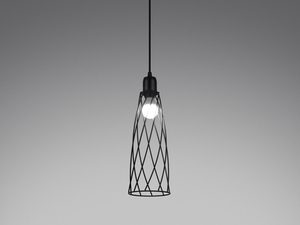 Miniaturka 3 - Czarna lampa wisząca z kulistą siatką na tle szarym