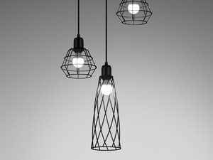 Miniaturka 3 - Trzy druciane lampy wiszące z czarnymi oprawami
