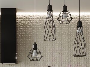 Miniaturka 6 - Zbliżenie na lampy druciane nad stołem w stylu loft