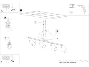 Miniaturka 6 - Rysunek techniczny montażu lampy z reflektorami LED