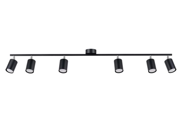 Czarna szynowa lampa LED z pięcioma kierunkowymi reflektorami