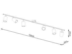 Miniaturka 6 - Schemat lampy szynowej z sześcioma punktami i długością 135 cm
