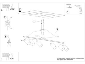 Miniaturka 7 - Rysunek techniczny montażu sufitowego oświetlenia reflektorowego