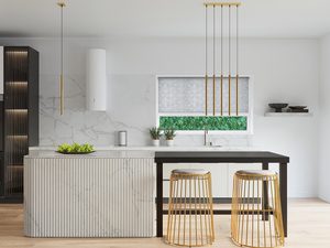 Miniaturka 5 - Złota tuba LED pojedyncza zawieszona w kuchni