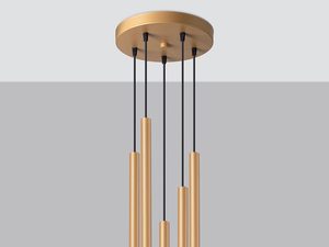 Miniaturka 2 - Zestaw pięciu złotych tub LED zawieszonych w układzie kaskadowym