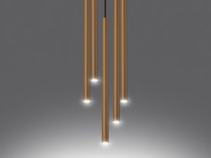 Miniaturka 3 - Złote lampy LED tubowe z efektem świetlnym zawieszone w grupie