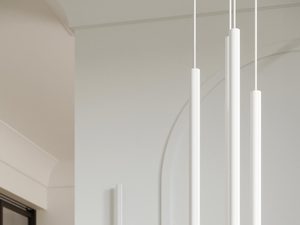 Miniaturka 6 - Zestaw trzech białych lamp wiszących LED w jadalni