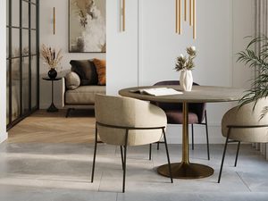 Miniaturka 18 - Minimalistyczna jadalnia z trzema złotymi lampami wiszącymi