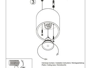 Miniaturka 8 - Rysunek montażowy lampy walcowej LED z mocowaniem sufitowym