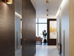 Miniaturka 4 - Hol z czarnymi i złotymi detalami oraz lampami walcowymi