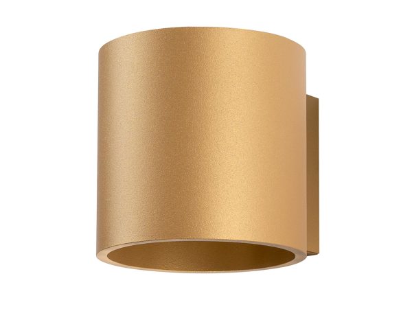 Złoty kinkiet ścienny LED w cylindrycznej formie, styl nowoczesny