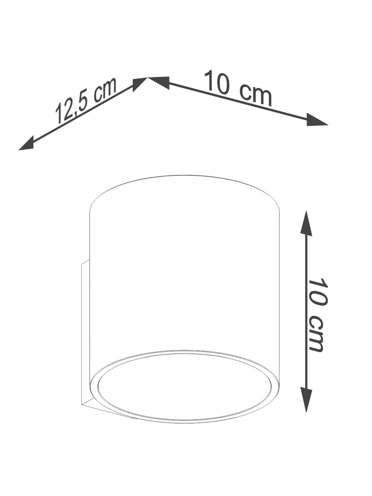Schemat lampy LED walec: średnica 12,5 cm, wysokość 10 cm Schemat lampy LED walec: średnica 12,5 cm, wysokość 10 cm