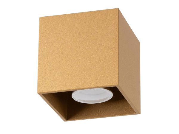 Złota lampa kostka LED z wnętrzem białym i mocowaniem sufitowym