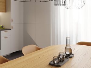 Miniaturka 7 - Czarne lampy druciane nad stołem w jasnej kuchni