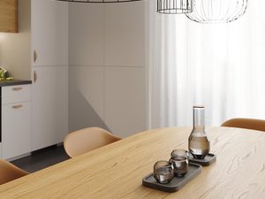 Miniaturka 7 - Drewniana kuchnia z trzema czarnymi lampami typu klatka