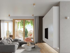 Miniaturka 5 - Jasny salon z lampką stołową i dużym oknem