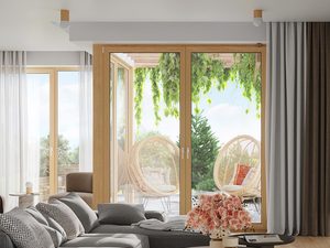 Miniaturka 5 - Jasny salon z dużym oknem i lampą dekoracyjną na stoliku