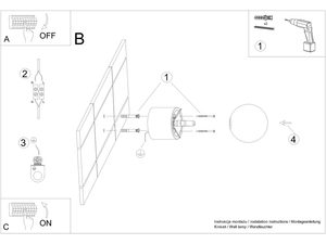 Miniaturka 8 - Rysunek montażowy lampy ściennej z kulistym kloszem