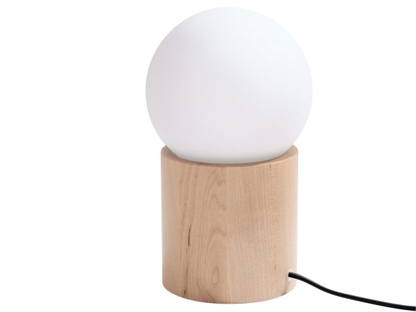 Lampka LED z drewnianą bazą i mlecznym szkłem
