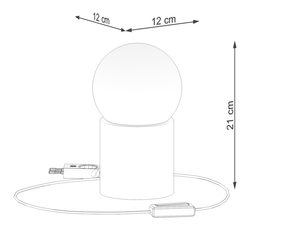 Miniaturka 7 - Techniczny schemat lampki LED z wymiarami 21 × 12 cm