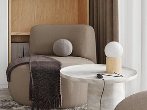 Miniaturka 5 - Przytulny salon z lampką kulistą z drewnianą bazą