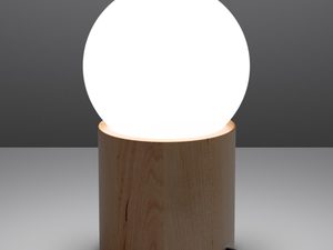 Miniaturka 2 - Drewniana lampka nocna z kulistym kloszem LED
