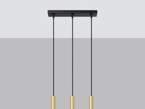 Miniaturka 2 - Trzy złote tuby LED z czarną podsufitką, widok od dołu