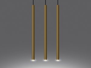 Miniaturka 3 - Złota lampa LED zawieszona na tle ciemnoszarej ściany