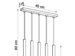 Miniaturka 8 - Schemat zawieszenia pięciu lamp tubowych na różnych wysokościach