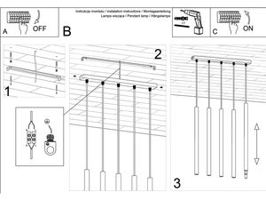 Miniaturka 9 - Rysunek techniczny montażu lamp wiszących z pięcioma oprawami