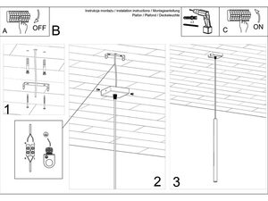 Miniaturka 9 - Schemat montażu lampy wiszącej z oznaczeniem punktów