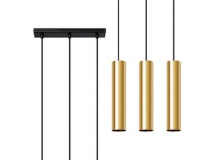 Miniaturka 1 - Lampa z trzema złotymi kloszami tubowymi na czarnej listwie