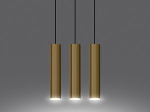 Miniaturka 3 - Trzy lampy wiszące złote tuby na czarnym tle, styl luksusowy