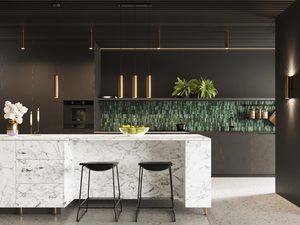 Miniaturka 5 - Złote lampy tubowe LED nad kuchenną wyspą, styl nowoczesny