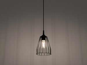 Miniaturka 3 - Lampa z czarnym drucianym kloszem w ciemnym wnętrzu