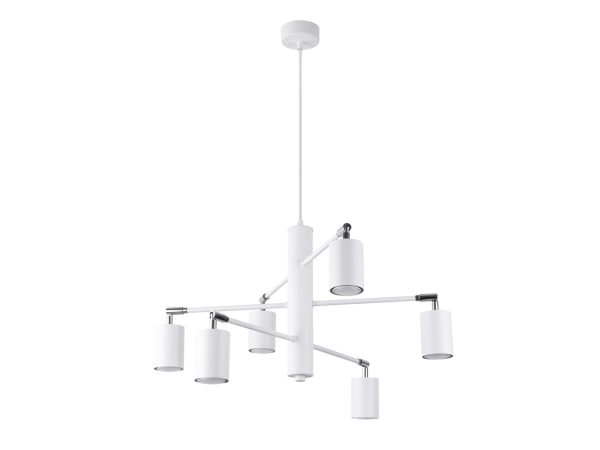 Nowoczesna lampa z ramieniem i sześcioma reflektorami, kolor biały