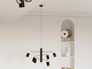 Miniaturka 13 - Czarne reflektory na szynie w kuchni z wyspą, styl modern