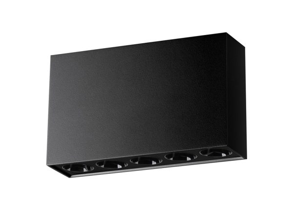 Czarna lampa natynkowa LED z pięcioma reflektorami