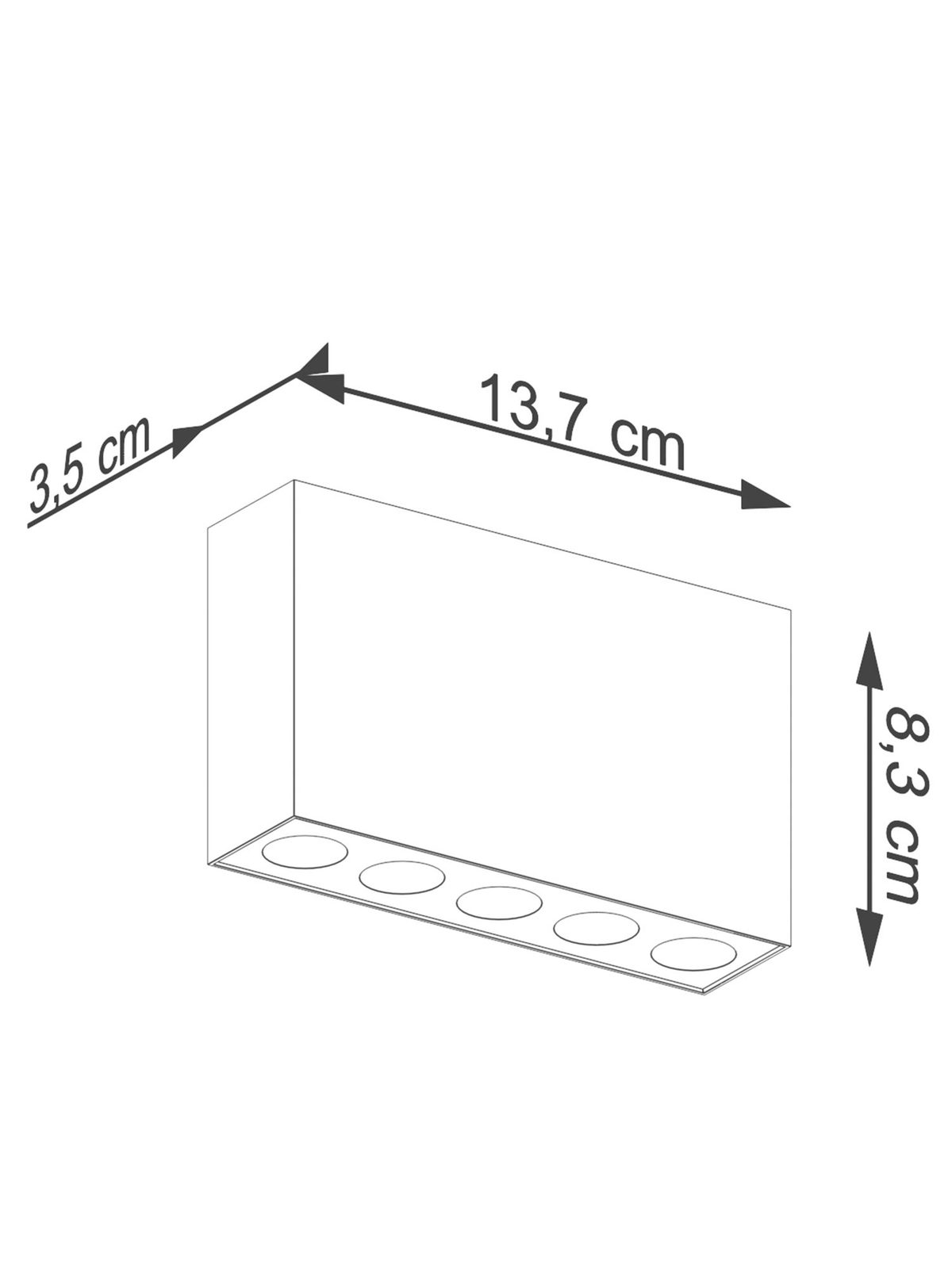 Techniczny rysunek wymiarów oprawy LED 13.7 × 8.3 cm Techniczny rysunek wymiarów oprawy LED 13.7 × 8.3 cm