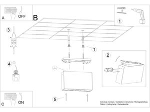 Miniaturka 7 - Rysunek montażowy oprawy sufitowej z czterema źródłami światła