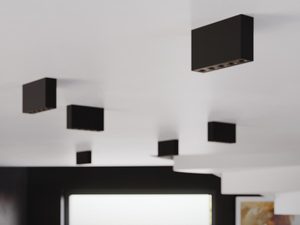 Miniaturka 4 - Czarne oprawy natynkowe LED zamontowane na białym suficie