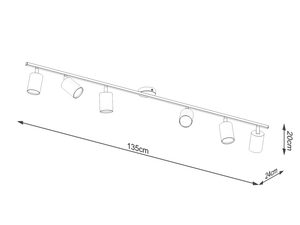 Miniaturka 5 - Techniczny rysunek wymiarów lampy sufitowej typu spot