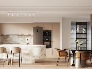 Miniaturka 3 - Nowoczesna kuchnia z marmurową wyspą i oświetleniem sufitowym