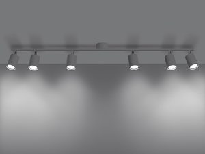 Miniaturka 2 - Lampa spot z sześcioma reflektorami LED na ciemnym tle, styl nowoczesny