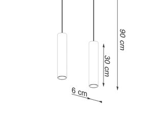 Miniaturka 8 - Techniczny wymiar lampy wiszącej z dwoma złotymi zwisami