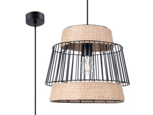 Miniaturka 1 - Lampa wisząca z juty i metalu w stylu rustykalnym