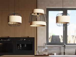 Miniaturka 5 - Trzy lampy wiszące z kloszami z juty i metalu, styl boho