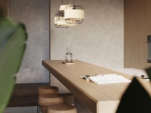 Miniaturka 6 - Kuchnia z wyspą i lampami z plecionki jutowej, styl naturalny