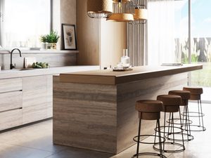 Miniaturka 7 - Aranżacja kuchni z drewnianą wyspą i lampami w stylu boho