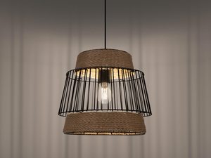 Miniaturka 3 - Zbliżenie na naturalną plecionkę jutową na kloszu lampy